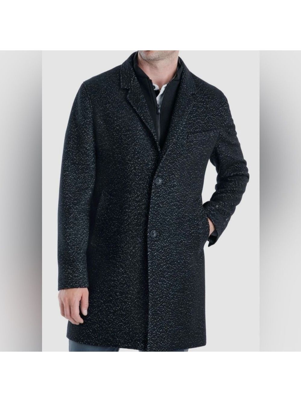 Michael Kors Men's Black Pike Classic Fit Wool-Blend Coat Jacket Size 48L